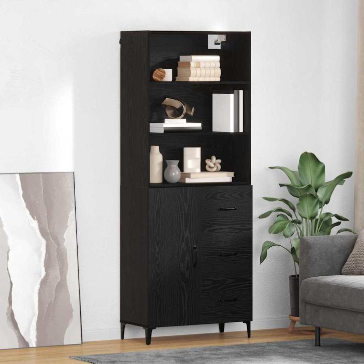 vidaXL Highboard met lade Zwart Eiken 69,5 x 34 x 180 cm, Huis en Inrichting, Kasten | Dressoirs, Nieuw, Verzenden