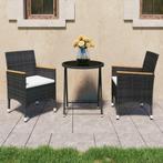 vidaXL 3-delige Bistroset poly rattan en gehard glas zwart, Tuin en Terras, Tuinsets en Loungesets, Verzenden, Nieuw