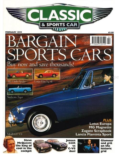 1999 CLASSIC AND SPORTSCAR MAGAZINE (02) FEBRUARI ENGELS, Livres, Autos | Brochures & Magazines
