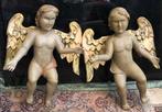 Sculpture, Coppia di grandi angeli policromi - 65 cm - Bois, Antiek en Kunst, Antiek | Keramiek en Aardewerk