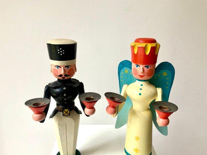 Kerstbeeldje (2) - Engel van het Licht & Mijnwerker - Hout -, Diversen, Kerst