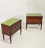 Table de chevet - Bois, Verre, Laiton - Paire de tables de