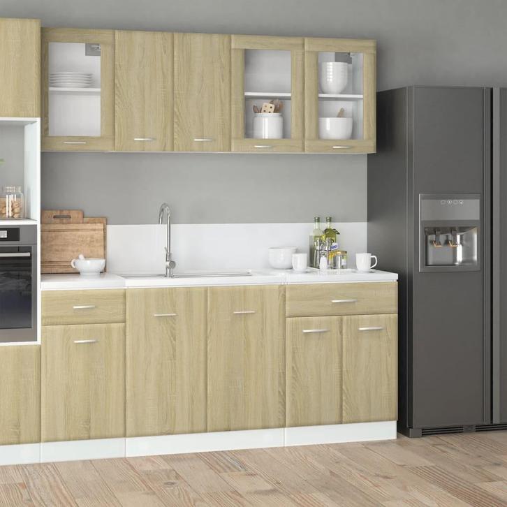 vidaXL 4-delige Keukenkastenset Lyon bewerkt hout sonoma, Huis en Inrichting, Kasten | Overige, Nieuw, Verzenden