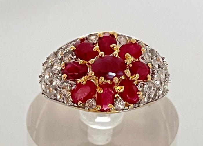 Zonder Minimumprijs - Ring 925 Zilver - verguld - Robijn -, Handtassen en Accessoires, Ringen