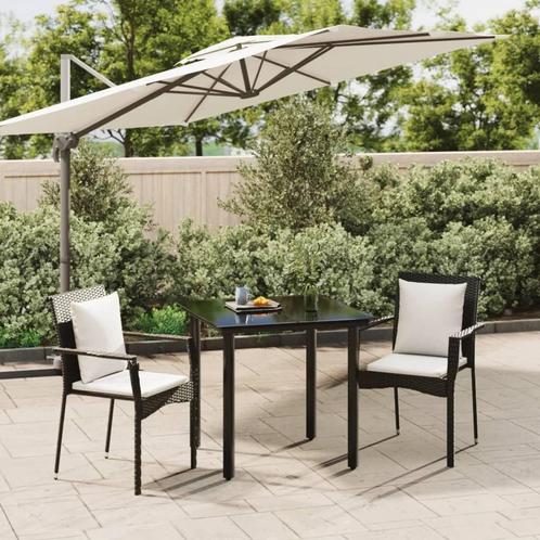 vidaXL 3-delige Tuinset met kussens poly rattan zwart, Tuin en Terras, Tuinsets en Loungesets, Tuinset, Nieuw, Verzenden