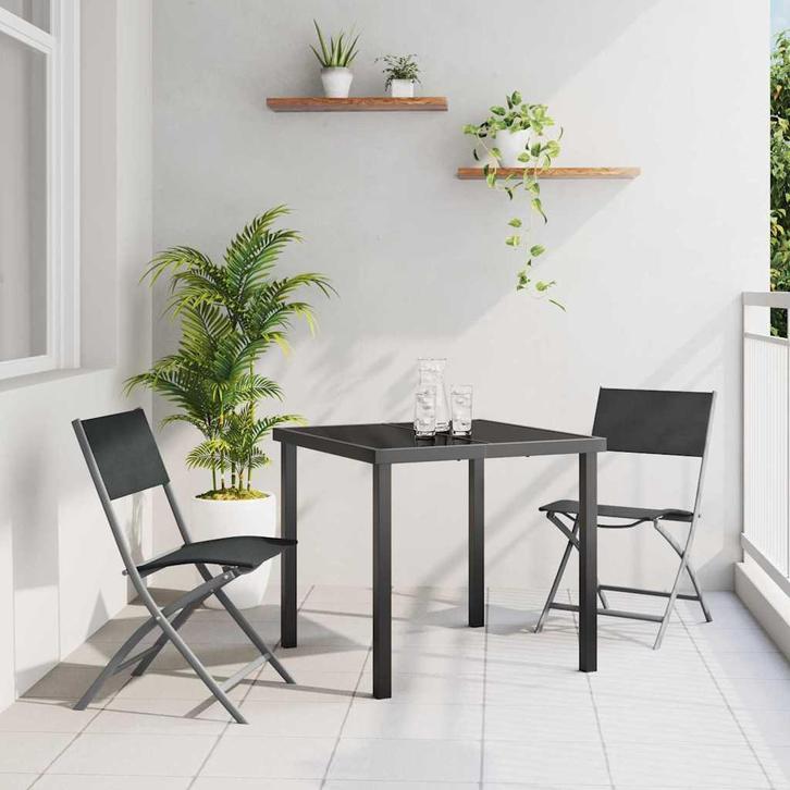 vidaXL Tuin Eettafel Set 3 pcs Zwart Textilene en staal, Tuin en Terras, Tuinsets en Loungesets, Nieuw, Verzenden
