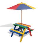 vidaXL Kinderpicknicktafel met banken en parasol hout, Verzenden, Nieuw