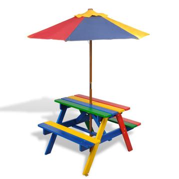 vidaXL Kinderpicknicktafel met banken en parasol hout, Tuin en Terras, Verzenden, Nieuw
