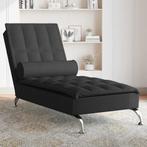 vidaXL Massage chaise longue met bolster stof zwart, Verzenden