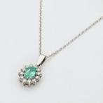 Halsketting - 18 karaat Witgoud Smaragd - Diamant -, Handtassen en Accessoires, Kettingen, Nieuw