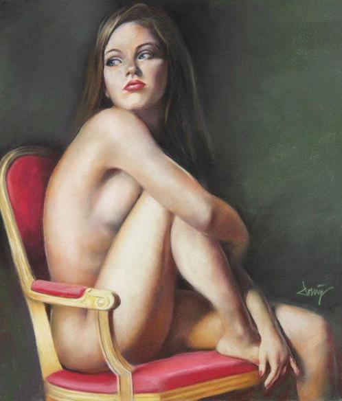 Domingo Alvarez Gomez (1942) - Desnudo femenino, Antiek en Kunst, Kunst | Schilderijen | Klassiek