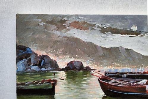 Vittorio Colucci (1935) - Boats under the moon - Southern, Antiek en Kunst, Kunst | Schilderijen | Klassiek