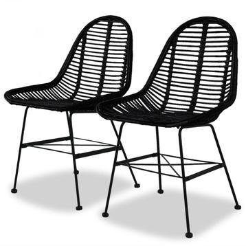 vidaXL Eetkamerstoelen 2 st natuurlijk rattan zwart, Verzenden