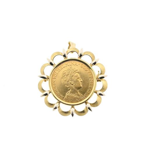 Gouden hanger/broche van 10 gulden munt Koningin Wilhelmi..., Handtassen en Accessoires, Bedels, Gebruikt, Overige merken, Goud