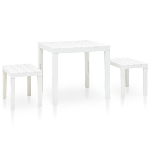 vidaXL Tuintafel met 2 banken kunststof wit, Tuin en Terras, Tuinsets en Loungesets, Nieuw, Verzenden
