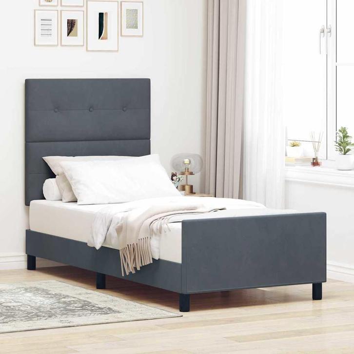 vidaXL Boxspring bed met hoofdeinde Donkergrijs 100 x 200 cm, Huis en Inrichting, Slaapkamer | Bedden, Nieuw, Verzenden