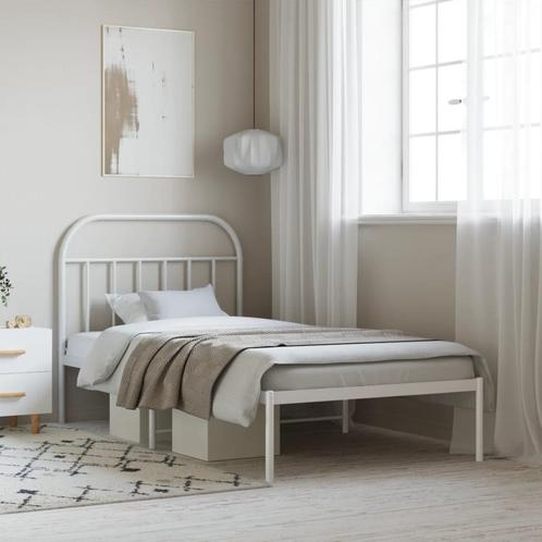 vidaXL Cadre de lit métal avec tête de lit blanc 100x190, Maison & Meubles, Chambre à coucher | Lits, Neuf, Envoi