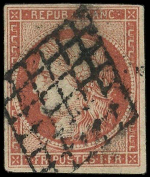 France 1849 - Superbe & Rare n° 7 - 1 Franc Vermillon en, Postzegels en Munten, Postzegels | Europa | Frankrijk