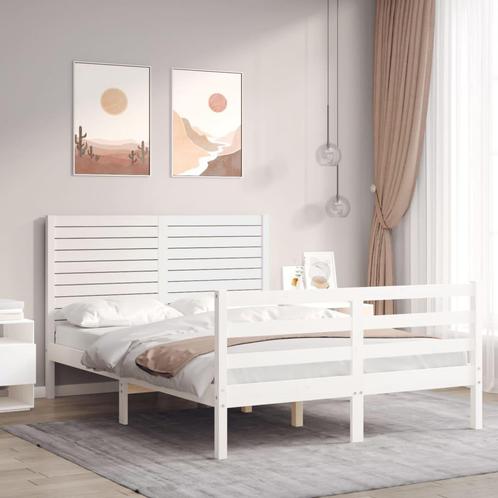 vidaXL Cadre de lit avec tête de lit blanc double bois, Huis en Inrichting, Slaapkamer | Bedden, Verzenden