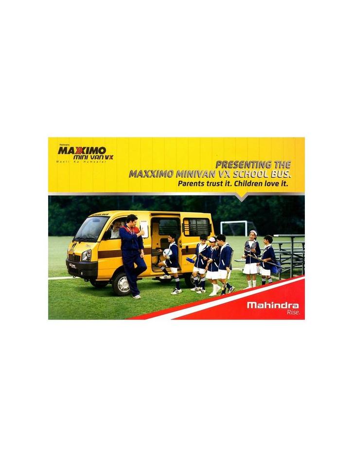 2014 MAHINDRA MAXXIMO MINIVAN VX SCHOOLBUS BROCHURE ENGELS, Boeken, Auto's | Folders en Tijdschriften