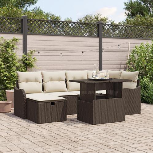 vidaXL 7-delige ligzetel set met kussens bruin poly rattan, Tuin en Terras, Tuinsets en Loungesets, Nieuw, Verzenden