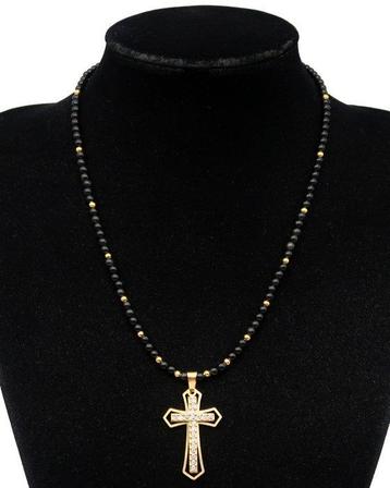 Éclat Divin – Obsidiaan Zwart en Lichtkruis - 14K Goud