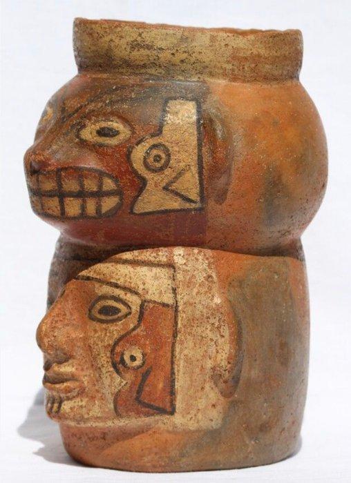 Huari Céramique Vase à deux têtes - 18.5 cm, Verzamelen, Mineralen en Fossielen