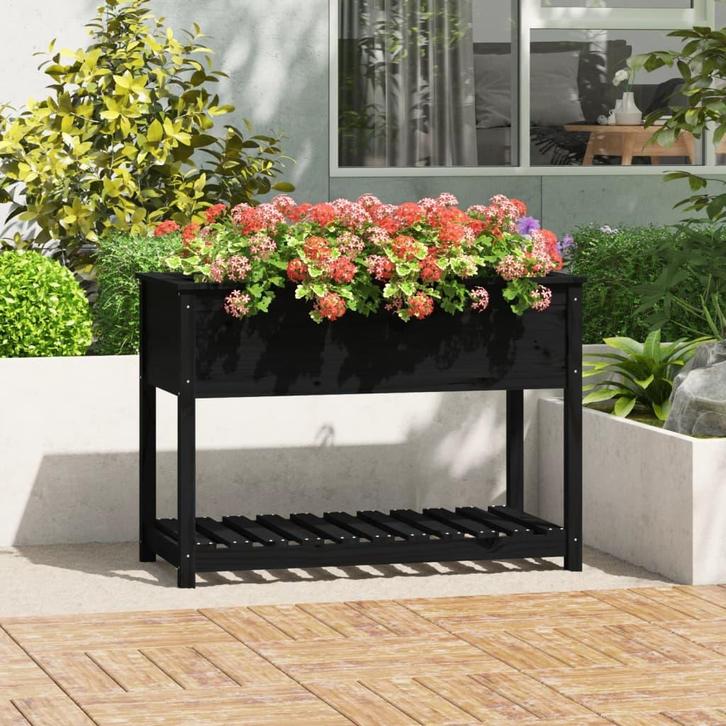 vidaXL Plantenbak met schap 111,5x54x81 cm massief, Tuin en Terras, Bloempotten, Nieuw, Verzenden