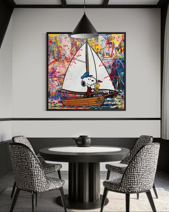 CASPA - Snoopy and Woodstock sailing, Antiek en Kunst, Kunst | Schilderijen | Modern