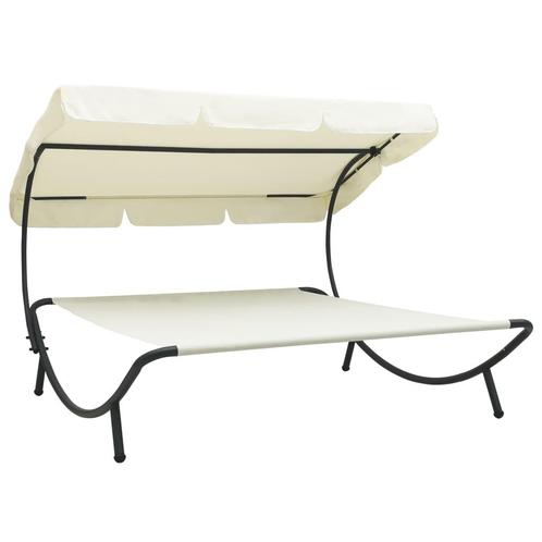 vidaXL Loungebed met luifel crèmewit, Tuin en Terras, Ligbedden, Nieuw, Verzenden