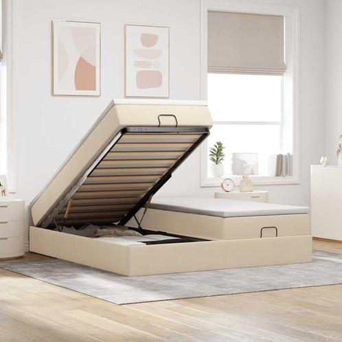 vidaXL Ottoman bed met matrassen 200x200cm stof crèmekleurig, Huis en Inrichting, Slaapkamer | Bedden, Nieuw, Verzenden