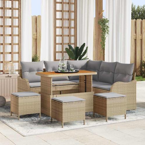 vidaXL Tuinbank Set 9 pcs Beige poly rattan, Tuin en Terras, Tuinsets en Loungesets, Nieuw, Verzenden