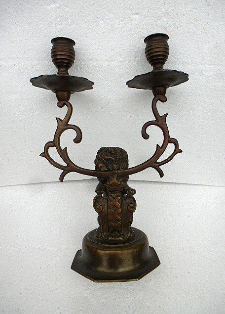 Kandelaar - Messing - Amsterdams wapen en leeuw, Antiek en Kunst, Curiosa en Brocante