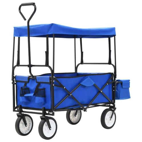 vidaXL Handkar inklapbaar met luifel staal blauw, Doe-het-zelf en Bouw, Gereedschap | Handgereedschap, Nieuw, Verzenden