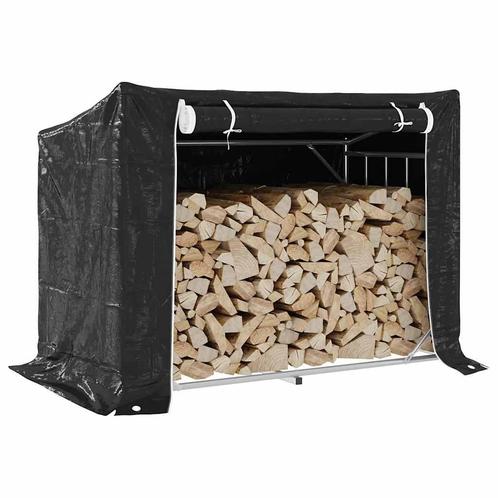 vidaXL Haardhoutrek met regenhoes 151x80,5x110,5 cm staal, Tuin en Terras, Brandhout, Verzenden