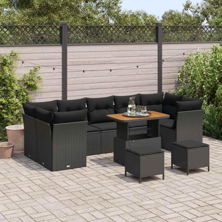 vidaXL Tuinbank Set 10 pcs Zwart Poly rattan en gepoedercoat, Tuin en Terras, Tuinsets en Loungesets, Nieuw, Verzenden