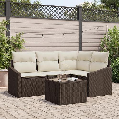 vidaXL 4-delige tuinset met kussens in grijs poly rattan, Tuin en Terras, Tuinsets en Loungesets, Nieuw, Verzenden