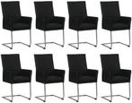 Set van 8 Zwarte leren industriële eetkamerstoelen - poot, Overige kleuren, Nieuw, Leer, Ophalen of Verzenden