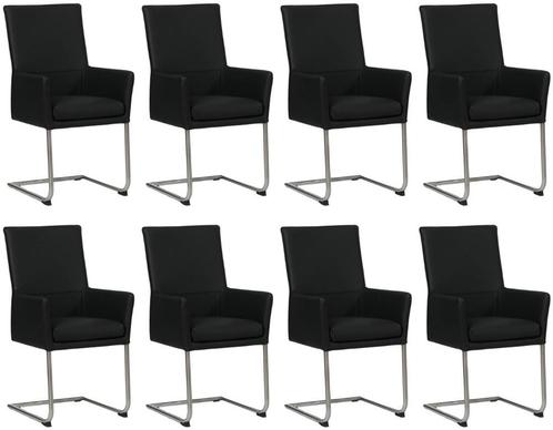 Set van 8 Zwarte leren industriële eetkamerstoelen - poot, Huis en Inrichting, Stoelen, Overige kleuren, Vijf, Zes of meer stoelen