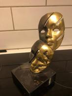 Figuur - Dubbele maskers op sokkel - Marmer, Messing