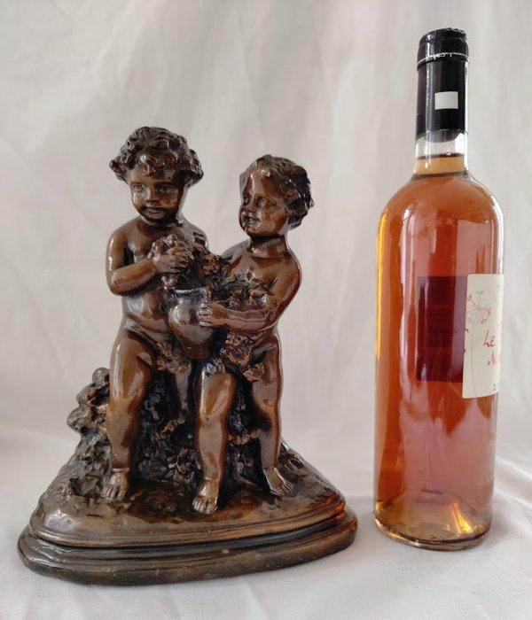 Signée DPS - sculptuur, Couple de Garçonnets au Décor de, Antiek en Kunst, Antiek | Keramiek en Aardewerk