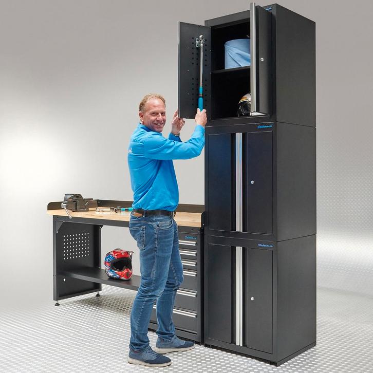 Datona Werkbank 200 cm 3 kast deuren 1 kast lades bamboe -, Doe-het-zelf en Bouw, Werkbanken, Ophalen of Verzenden