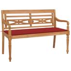 vidaXL Bank Batavia met rood kussen 120 cm massief teakhout, Tuin en Terras, Verzenden, Nieuw