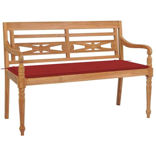 vidaXL Bank Batavia met rood kussen 120 cm massief teakhout, Tuin en Terras, Tuinsets en Loungesets, Nieuw, Verzenden
