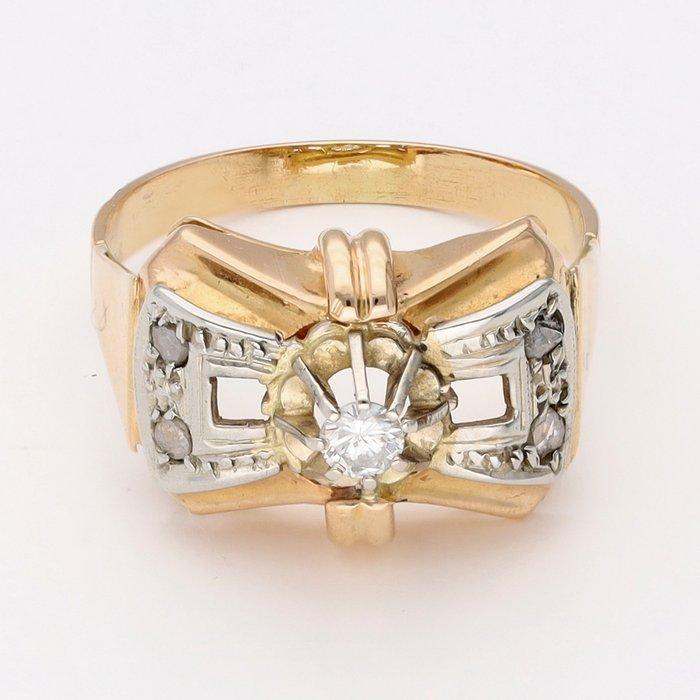 Ring - 18 karaat Geel goud, Witgoud Diamant (Natuurlijk) -, Handtassen en Accessoires, Ringen
