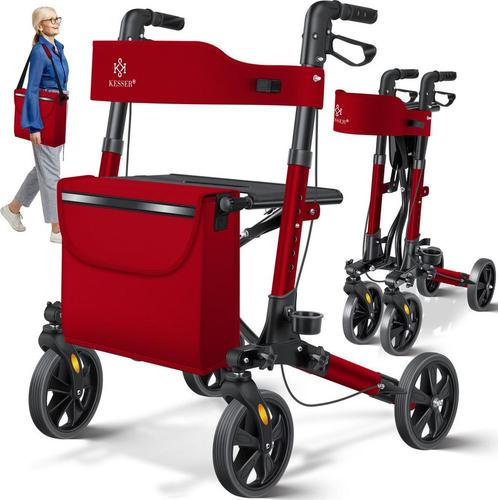KESSER - Lichtgewicht Rollator - Dubbel Opvouwbaar - Rood, Doe-het-zelf en Bouw, Gereedschap | Overige machines, Verzenden