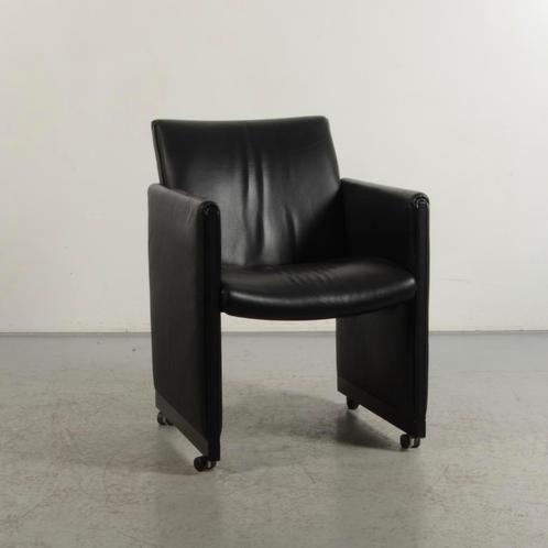 Verrijdbaar Fauteuil Frontseat - Zwart Leder - 83 x 62 cm, Huis en Inrichting, Stoelen, Gebruikt, Ophalen of Verzenden