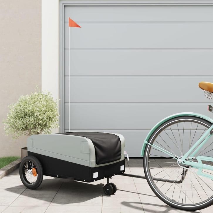 vidaXL Fietstrailer 30 kg ijzer zwart en grijs, Fietsen en Brommers, Fietsaccessoires | Aanhangwagens en Karren, Nieuw, Verzenden