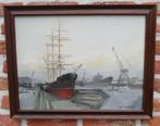 René Marie Dujardin (1913 - 2002 ) - Driemaster in de haven, Antiek en Kunst