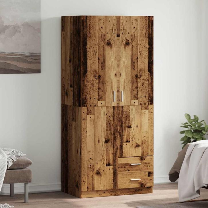 vidaXL Kledingkast 80x52x180 cm bewerkt hout oud houtkleurig, Maison & Meubles, Armoires | Penderies & Garde-robes, Envoi